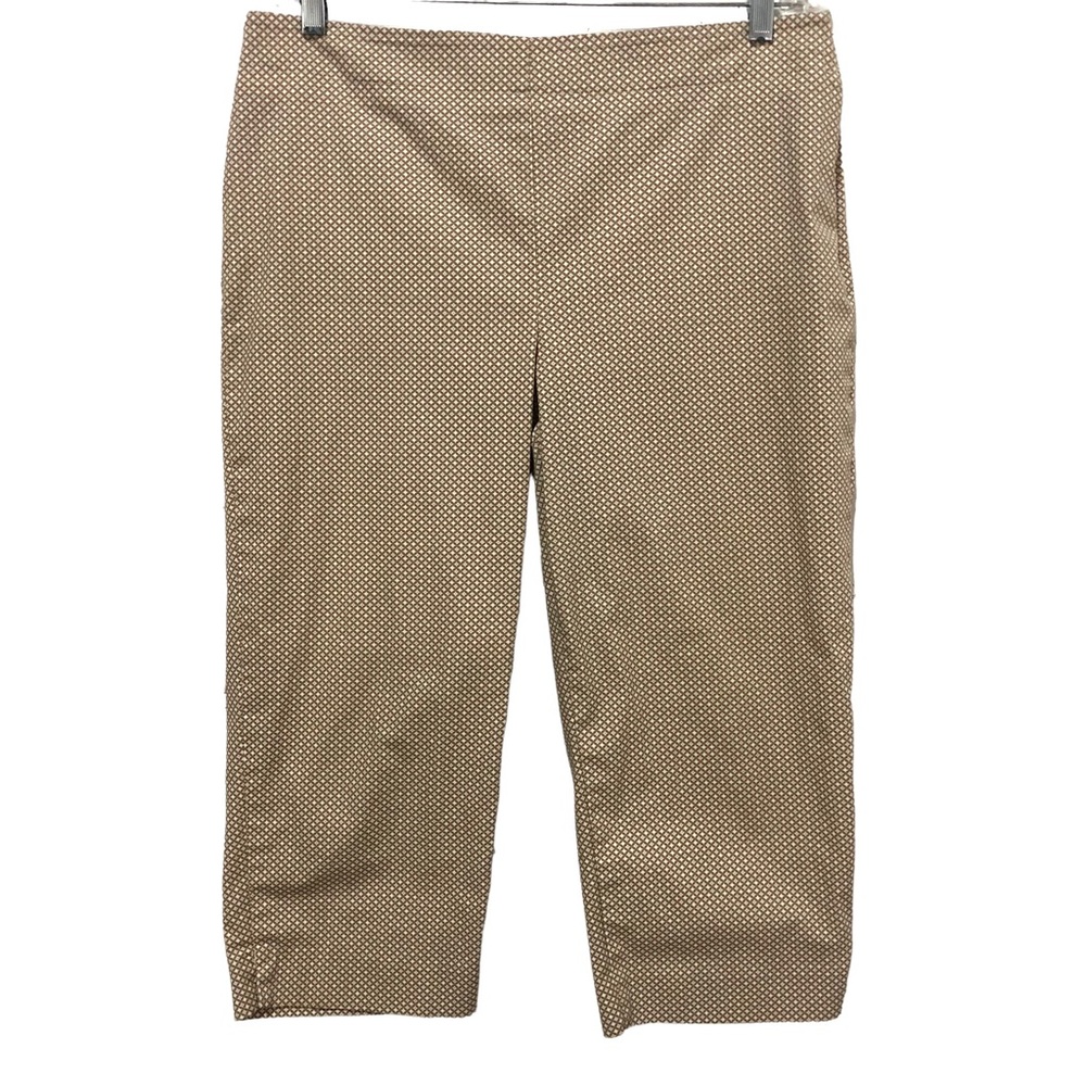 TALBOTS Capri Cropped Pants Heritage Size 14P Tan White Print Flat Front